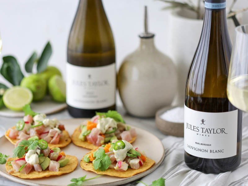 Kingfish crudo tostadas - Jules Taylor Wines